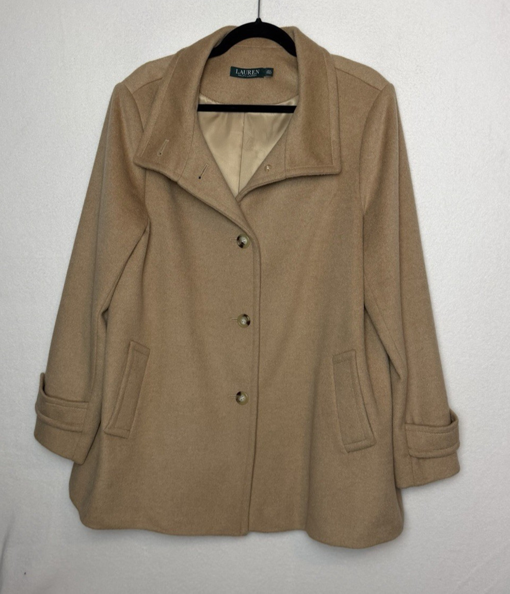 Lauren Ralph Lauren Camel Tan Wool Blend Car Coat Women's Size XL Classic